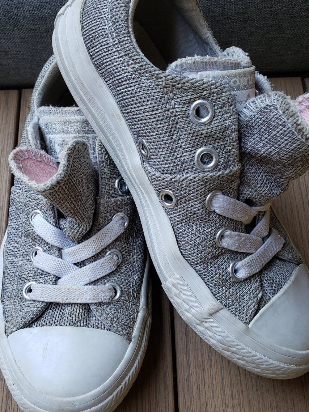 EUC CTAS Converse 662122F Gray Twill Double Tongue Slip-On (Jr. 12) KICKS